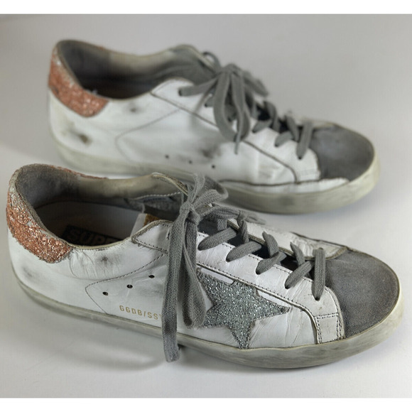 Golden Goose Shoes - Golden Goose Super-Star Sneaker 37 US 7 Silver Star Pink Rose Gold Glitter Suede